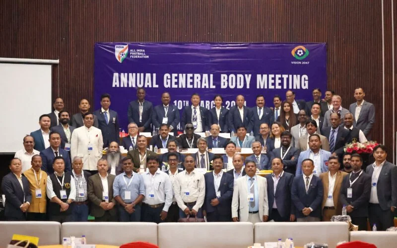 AIFF officials attend a high-level meeting on Indian football governance during the ongoing Indian football crisis.