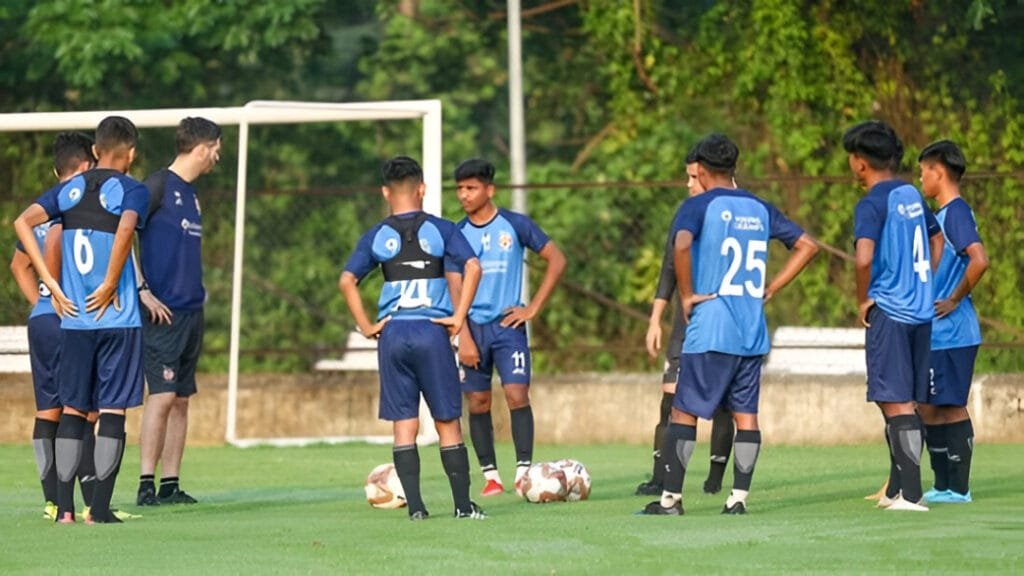Young Indian footballers at a youth academy training session, illustrating the need for stronger youth development to overcome the Indian football crisis.