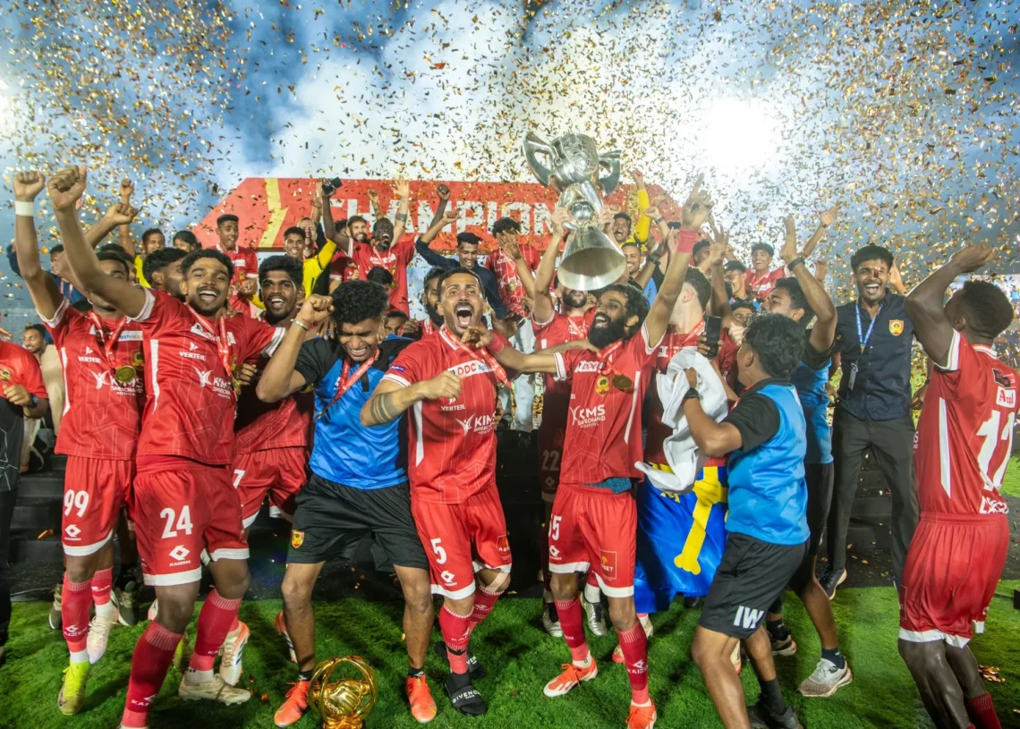 Kannur Warriors lift the trophy ahead of Super League Kerala 2026